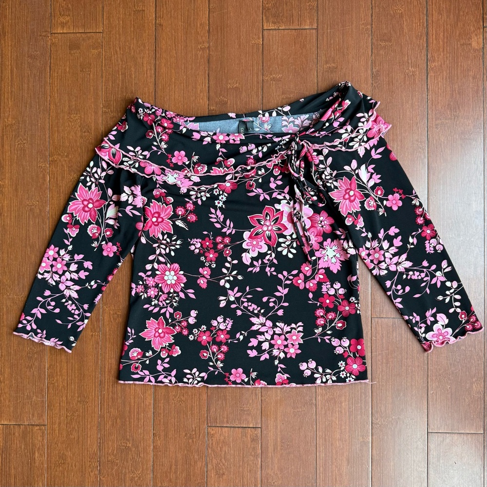 Vintage Y2K Floral Off-Shoulder Top